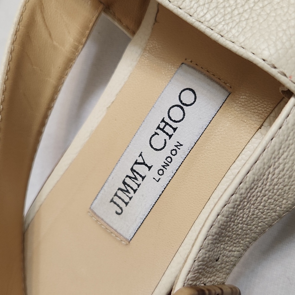 Jimmy Choo London Open Toe Leather Elegant Cream Sandals (w size 39.5) - Picture 14 of 14